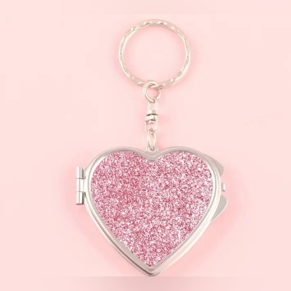 Accessories - Heart Shaped Double Sided Bling Mirror, Compact & Pocket Size